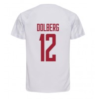 Camiseta Dinamarca Kasper Dolberg #12 Visitante Equipación Mundial 2022 manga corta